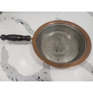 VINTAGE COPPER TIN Lined WOOD Handle COOKING Pan With Brass 9 1/2 Inch Diameter